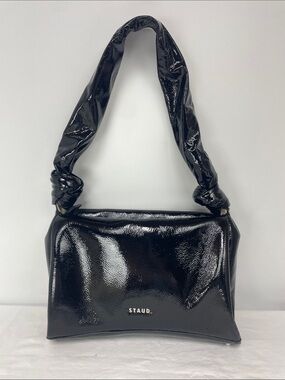 STAUD Black Patent Knotted-Handle Shoulder Bag